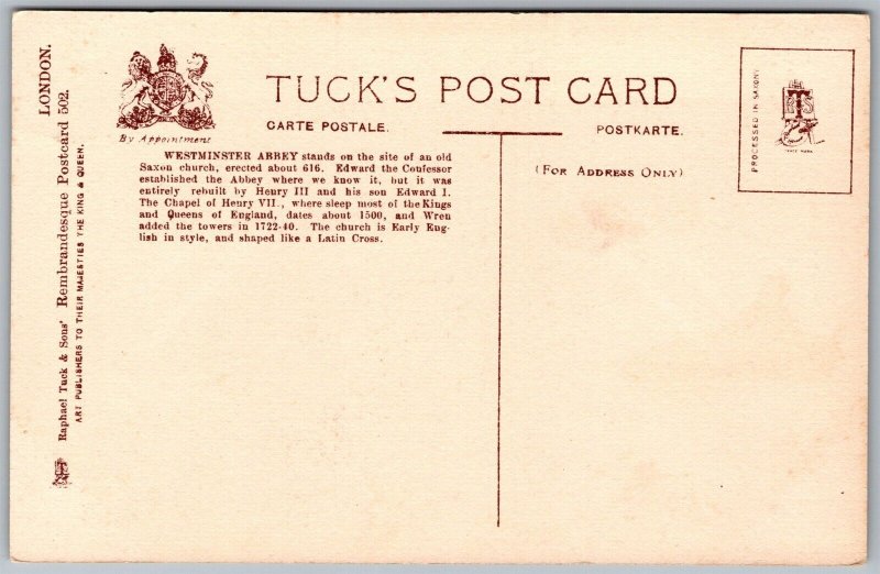 Vtg London England Westminster Abbey Rembrandesque 1910s Raphael Tuck Postcard