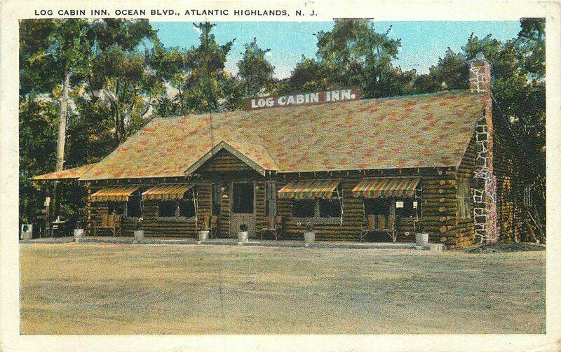 Atlantic Highlands New Jersey Log Cabin Inn 1930s Postcard Tichnor 3408 roadside