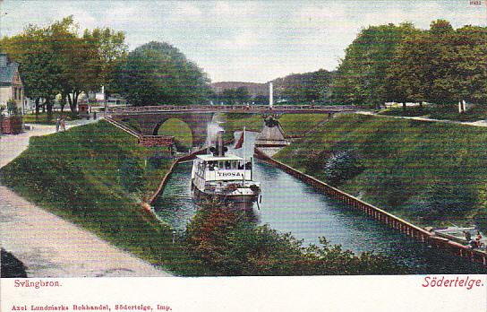 Sweden Svaegbron Soedertelge Canal Scene With Steamer