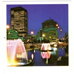 Downtown Fountains, Small 3 X 3 inch Plastichrome Card, Toronto, Ontario, 1970s