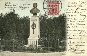 denmark, FREDERICIA, Olaf Rye, Statue Monument (1905) Postcard