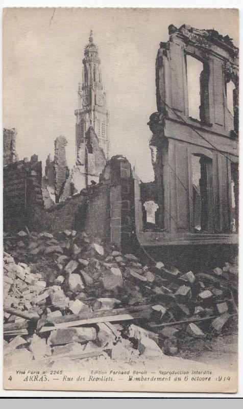 France; Arras, Rue De Recollets PPC LL No 4, Unposted, WW1 Damage  