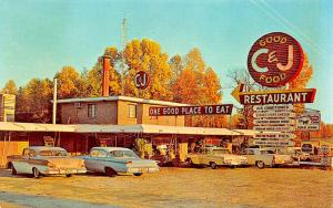 Claxton GA C & J Restaurant Dinner Seafood Fruitcake Ice Cream Old Cars Postcard