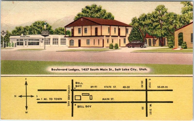 SALT LAKE CITY, UT Utah    BOULEVARD LODGES   c1940s  Roadside Linen    Postcard