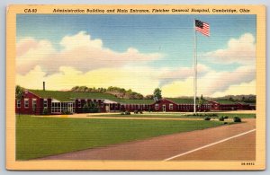 Ohio~Admin Bldg & Entrance @ Fletcher General Hospital~Vintage Linen Postcard