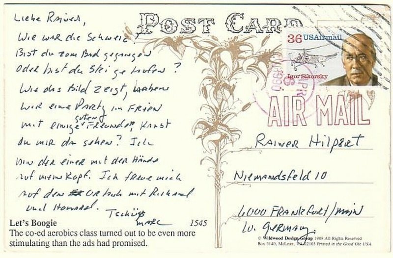 Let's Boogie, Co-Ed Aerobics Class, 1989 Chrome Comic Postcard 