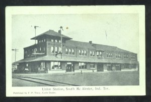 MCALESTER OKLAHOMA INDIAN TERRITORY RAILROAD DEPOT STATION VINTAGE POSTCARD