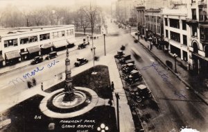 Michigan Grand Rapids Monument Park Old Cars Real Photo