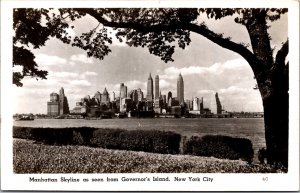 USA New York City Manhattan Skyline From Governor's Island Vintage RPPC C024