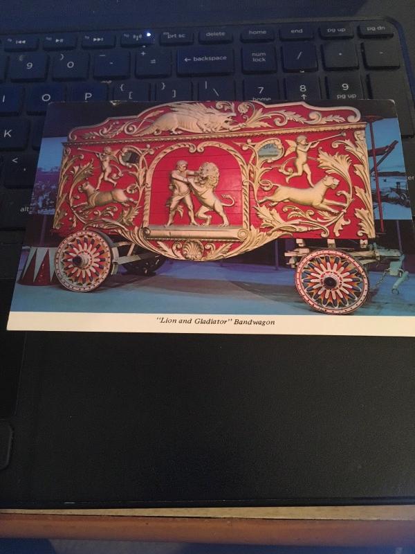 Vintage Postcard: Ringling Circus Museum Sarasota- Lion and Gladiator Bandwagon