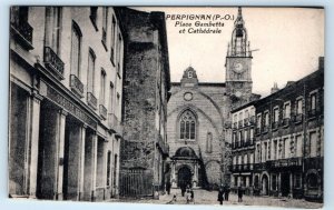 Perpignan Place Gambetta et Cathedrale FRANCE Postcard