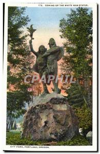 Postcard Ancient Indians Coming of the White Man statue City Park Portland Or...