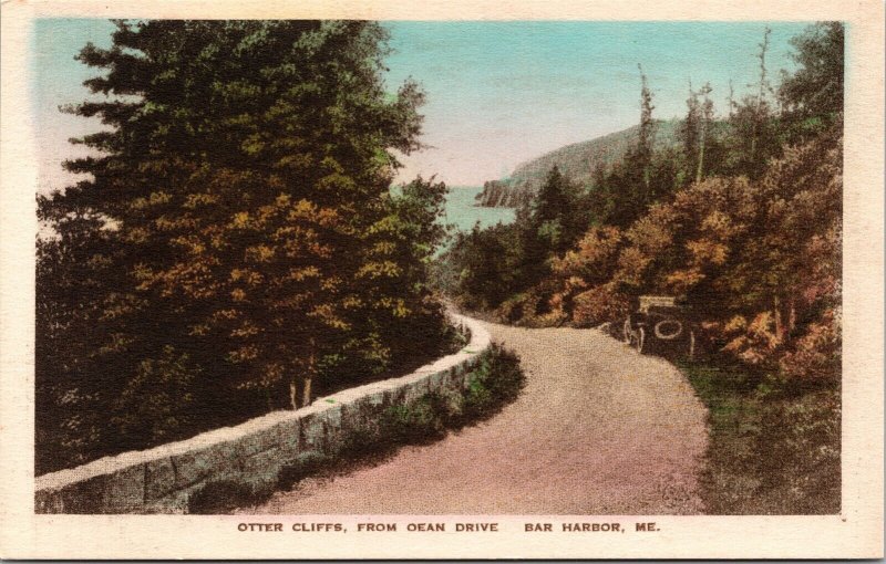 Otter Cliffs Dean Drive Bar Harbor Me Maine Hand Colored Unposted Postcard 