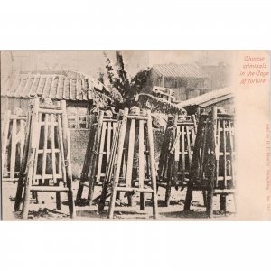 1906 Postcard - Chinese Criminals Cage of Torture - Hong Kong Stamp & Postmark