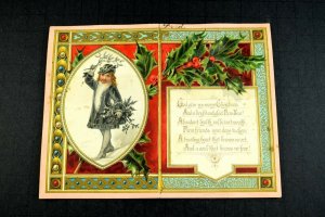 1879 Lovely Prang Christmas Card Folder With Full Poem on Inside Girl Holly &I