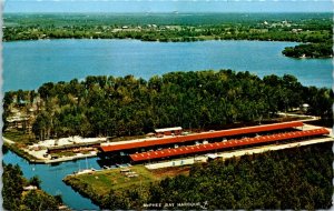 Postcard ON Orillia McPhee Bay Harbour Marina Lake Simcoe Aerial View 1960s K62