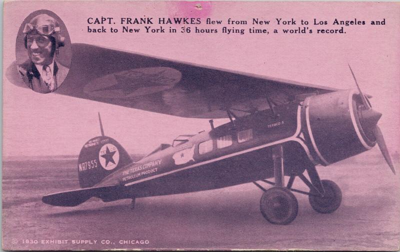 Capt. Frank Hawkes World Record Pilot Ex. Sup. Co Chicago Pink Card Postcard E37 