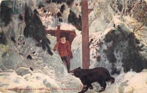 Duluth Minnesota man and bear winter scene Minnesota Point antique pc Z39760