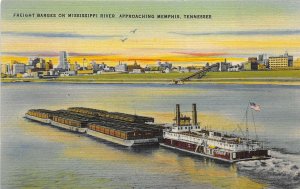 Memphis Tennessee 1940s Postcard Freight Barges on Mississippi River