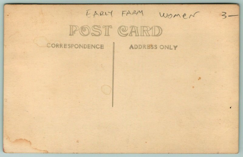 RPPC~Five Ladies & Little Boy @ Farm House~Lean-To Shed~Leftover Wood~Broom 1910