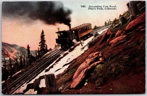 Ascending Cog Road Pikes Peak Colorado Rocky Mounain Peak Train Postcard