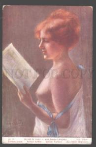 3105769 Semi-NUDE Woman RED HAIR w/ BOOK by LANDAU old SALON