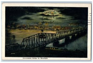 1921 Aerial View Government Bridge Moonlight Davenport Iowa IA Vintage Postcard 