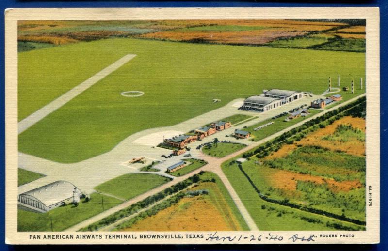 Brownsville Texas Pan American Airways Terminal old linen postcard