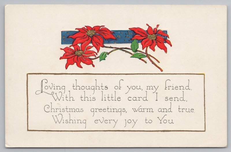 Christmas~Poinsettias & Christmas Poem~Embossed Vintage Postcard 