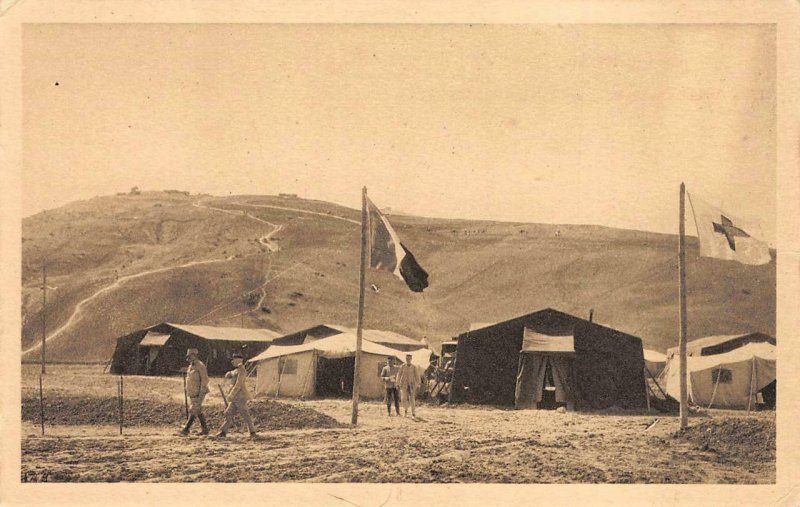 La Guerre au Maroc Ambulance de campagne à Dar-Caid Medbah Vintage Postcard