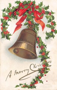 US37 Artist Signed Ellen Clapsaddle Christmas card bell and tie