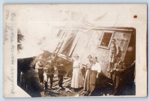 South Dakota SD Postcard RPPC Photo Locomotive Wreck Disaster 1908 Antique