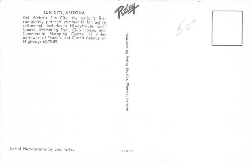 Phoenix-Sun City Arizona Aerial View~Lots of Houses-Streets-Cars~1950s Postcard