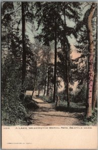 1910s SEATTLE WA. Postcard Lake Washington Bridal Path Hand-Colored Albertype 