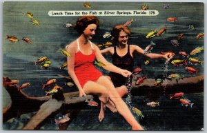Silver Springs Florida 1940s Postcard Pretty Girls Lunch Time For The Fish