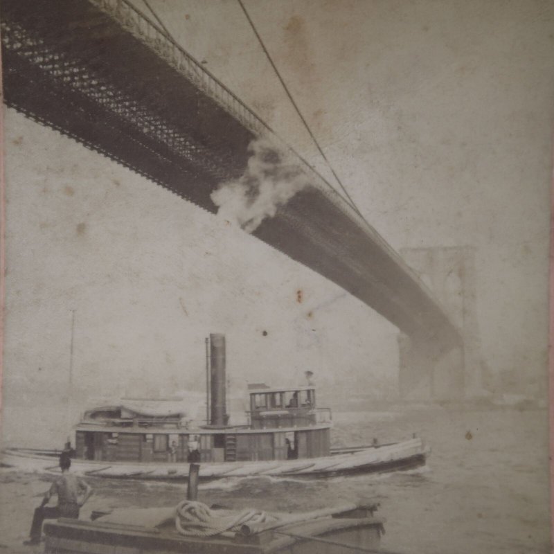 1895 Brooklyn Bridge New York Boats Stereoview B.W. Kilburn James M. Davis A2