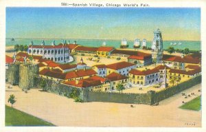 1933 Chicago Expo Spanish Village Aerial View White Border Postcard Unused