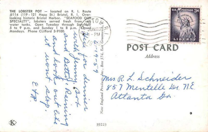 Bristol Rhode Island The Lobster Pot Seafood Restaurant Postcard JF235461 