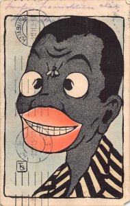 Caricature Satire Ethnic Native 1911 Mosquito on Man Face Art postcard C357