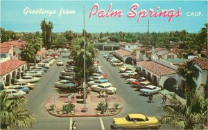 California Palm Springs autos Plaza 1960s automobiles Teich Postcard 22-10682