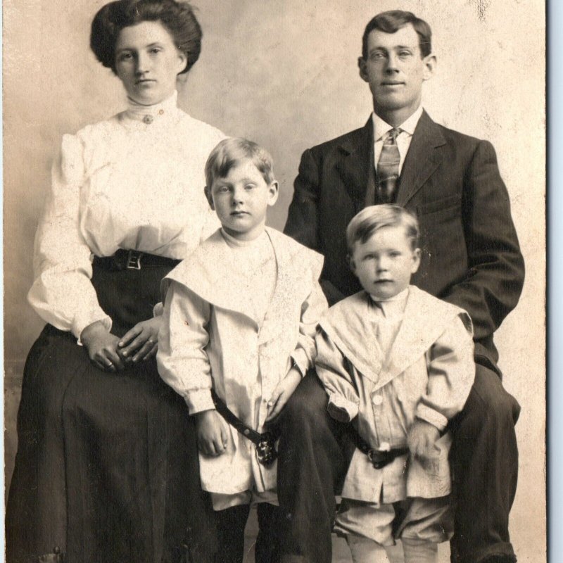 1910 Glendale Iowa Family Portrait RPPC Mother Father Boys Real Photo PC IA A140