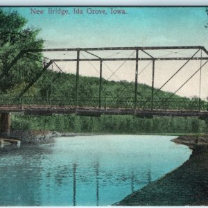 1909 Ida Grove, IA New Bridge Creek River Litho Photo Hand Colored Postcard A172