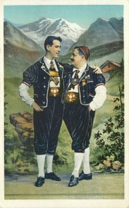 c1905 Postcard Men in Native Dress Costume of Switzerland, Alps, Unposted