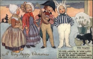 Frowde Christmas Children Caroling in Costumes Lute Bunny Suit c1910 PC