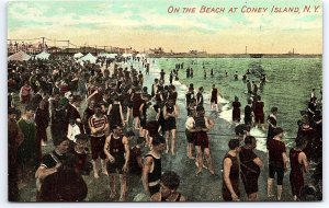 Crowded Bathing Beach & Boardwalk At Coney Island New York City NYC Postcard