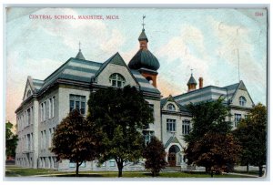 1910 Central School Campus Building Tower Entrance Manistee Michigan MI Postcard