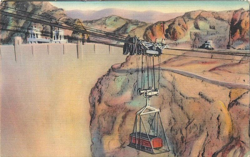 Lowering Loaded Box Car Boulder Nevada Hoover Dam governent cableway Postcard