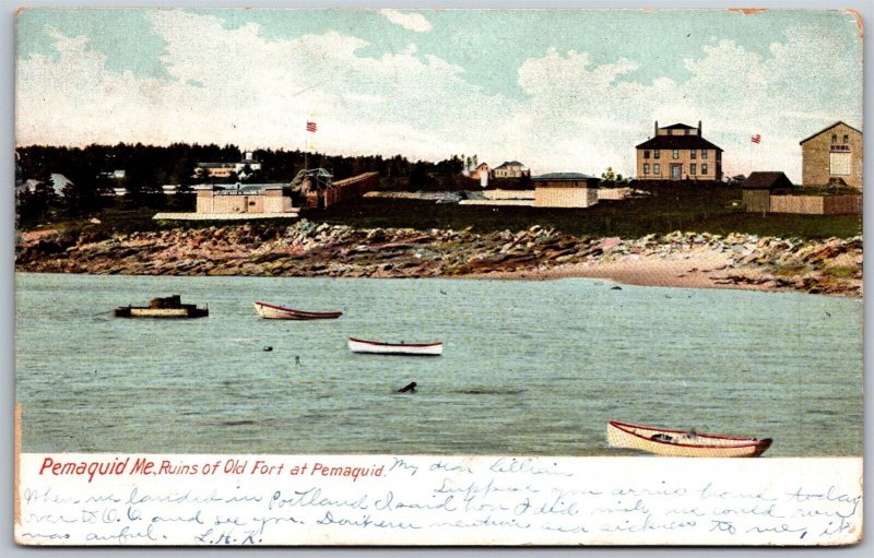 Vtg Pemaquid Maine ME Ruins of Old Fort 1908 Old View Undivided Back Postcard