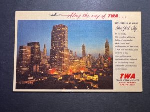 Mint TWA Postcard New York City NY USA Skyscrapers at Night Trans World Airlines