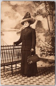 Victorian Woman In Black Suit Real Photograph Postcard